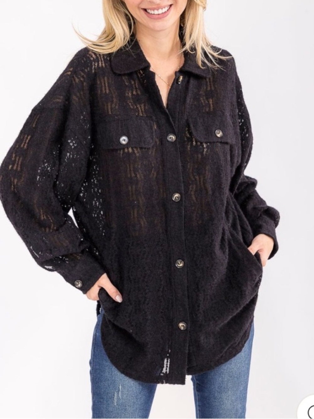 BiBi Oversized Soft Lace Textured Button-Up Shacket NWT OVERSIZED up to Sz Large